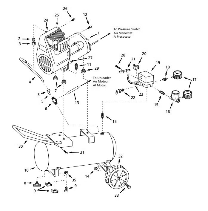Tank Assembly Parts Diagram and Parts List for WL02103  Campbell Hausfeld Compressor